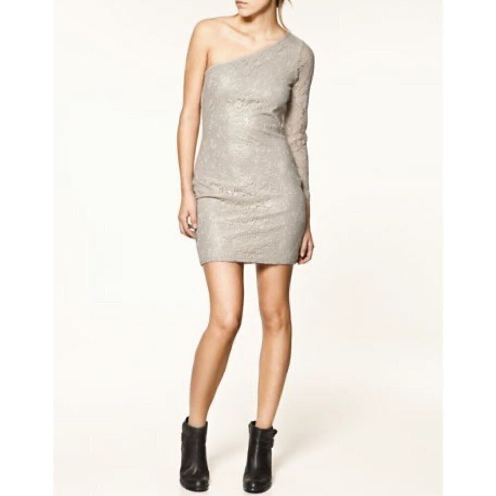 Zara TRF Collection‎ One Shoulder Floral Crochet Lace Mini Dress Womens Size M